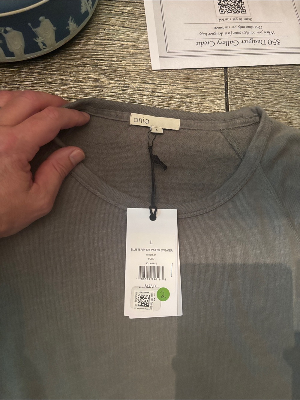 Onia Men’s Crewneck Shirt in Light Gray - Size L NWT very soft